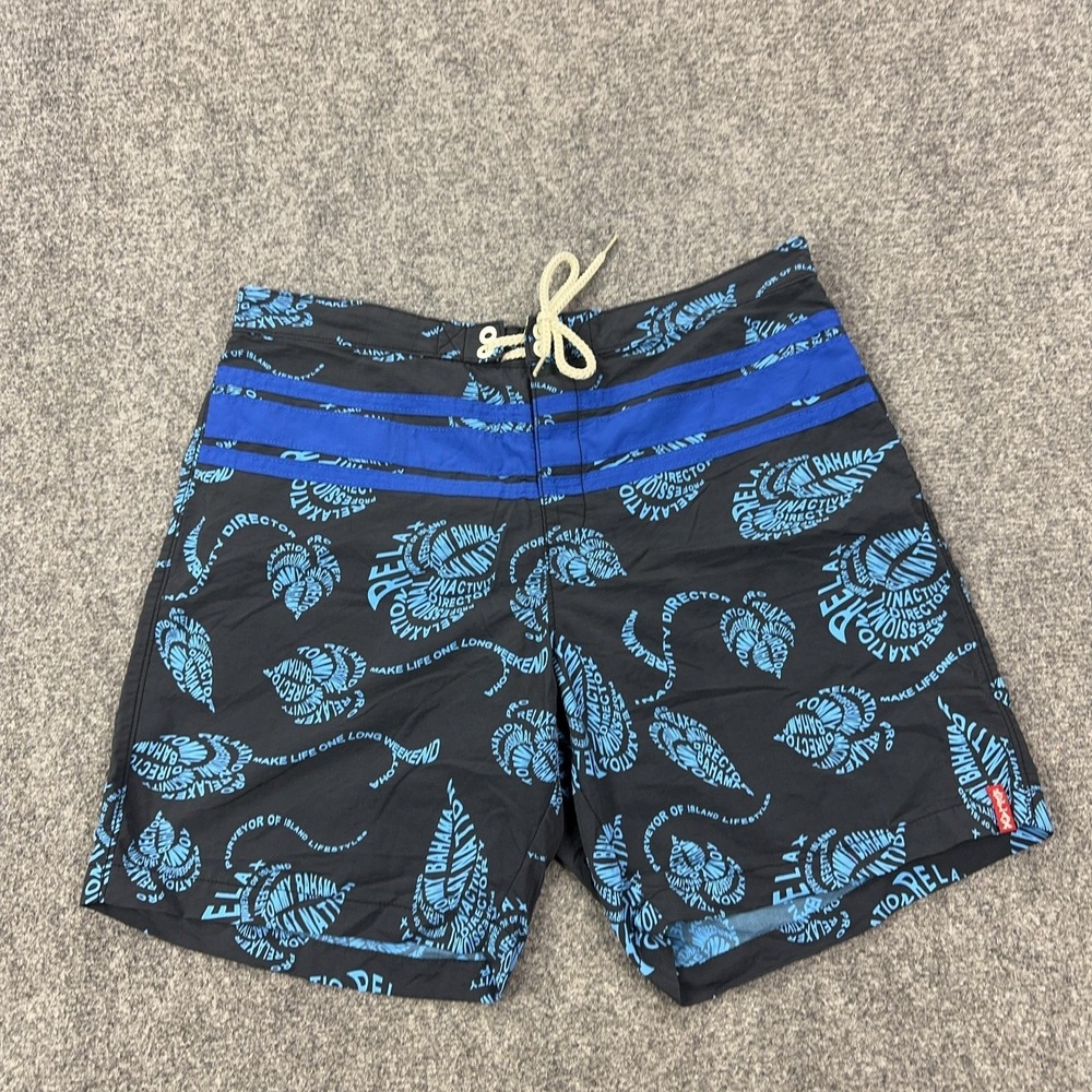Tommy Bahama Relax‎ Swim Trunks Mens Large Black Tropical Leaf Print Mesh Lined